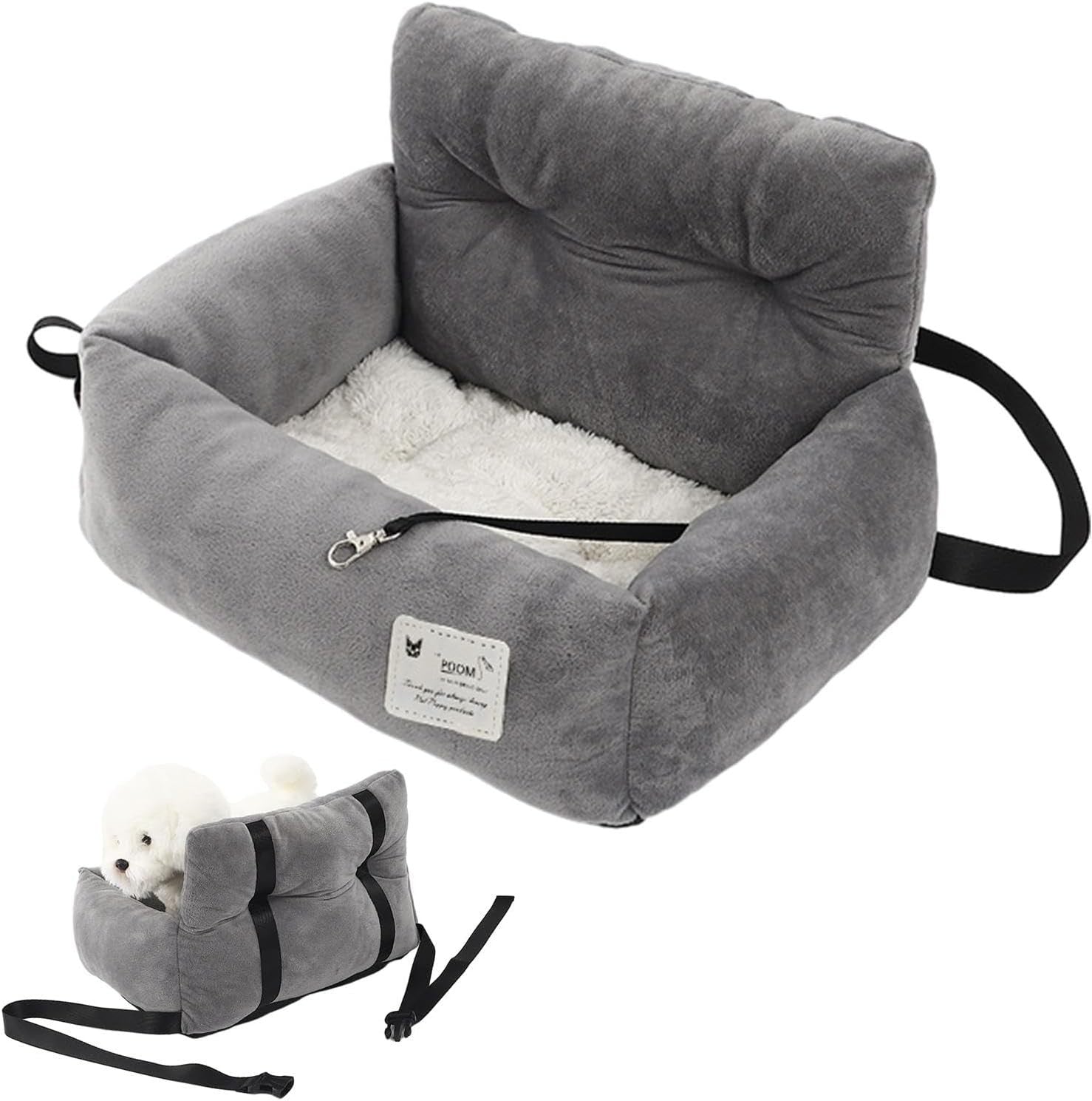 Pet Booster Car Seat Small Dog Cat Travel Bed Non Slip Carrier Grey