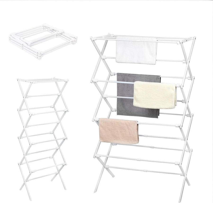 4 Tier Extendable Clothes Airer Folding Laundry Drying Rack Indoor Outdoor