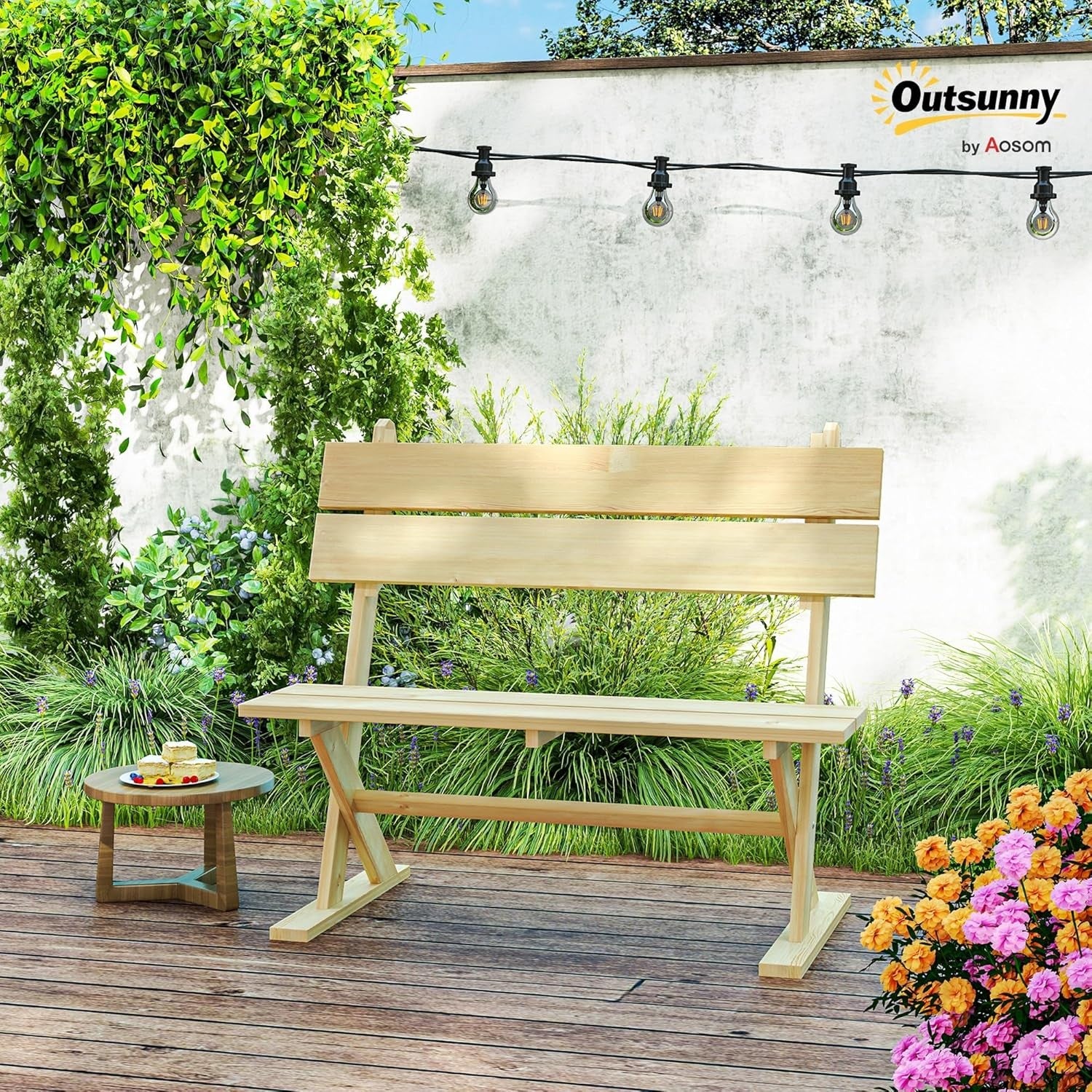 2 Seater Wooden Garden Bench Fir Wood Patio Park Outdoor Seat