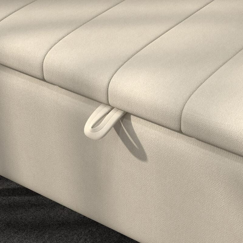 Storage Ottoman Bench Cream Linen Seat Flip Top Stool Steel Legs Bedroom