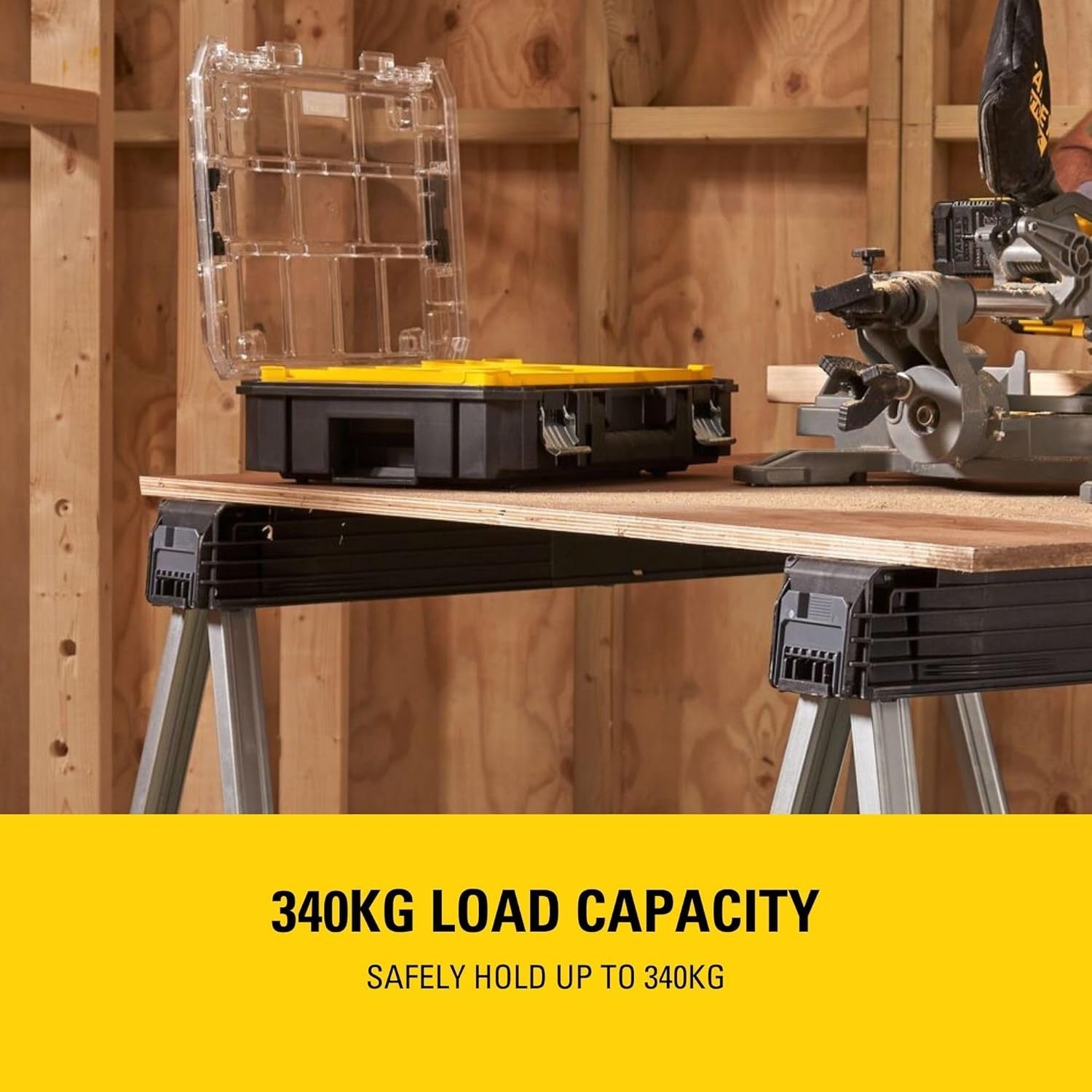 Folding Metal Sawhorse Pair Portable Workbench 340kg Load Durable