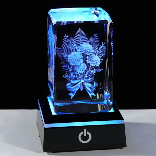 3D Crystal Carnation LED Light Cube Ornament Gift for Mum Wife Birthday Keepsake