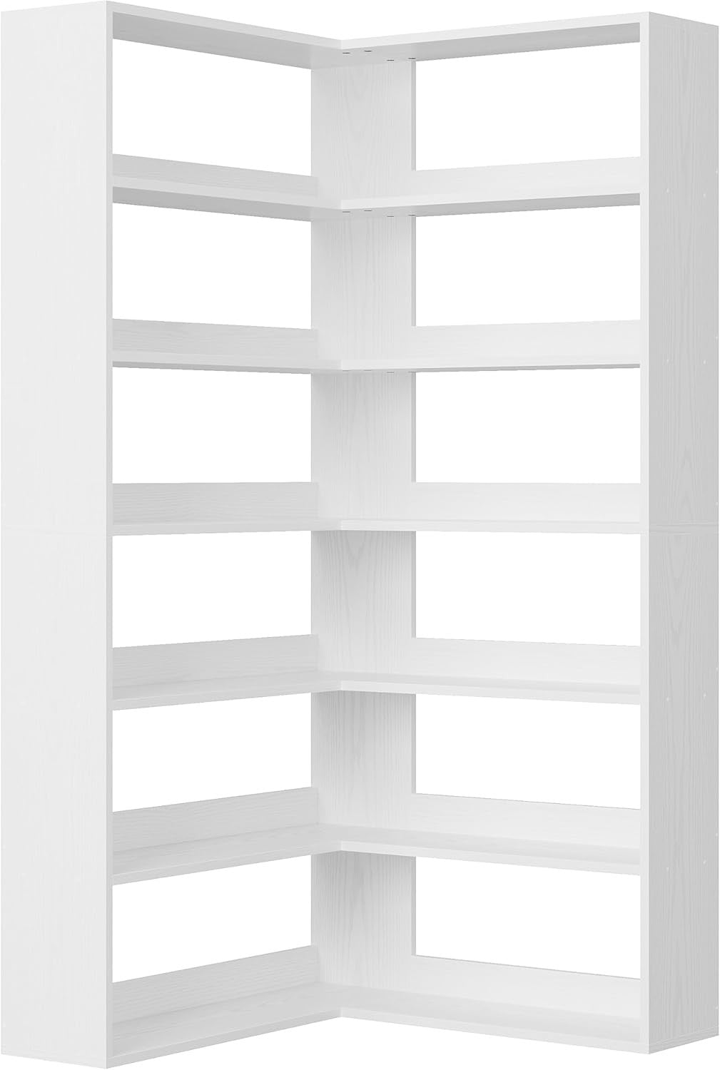 Tall White Corner Shelf Unit 6 Tier L-Shaped Bookcase Display Storage Rack