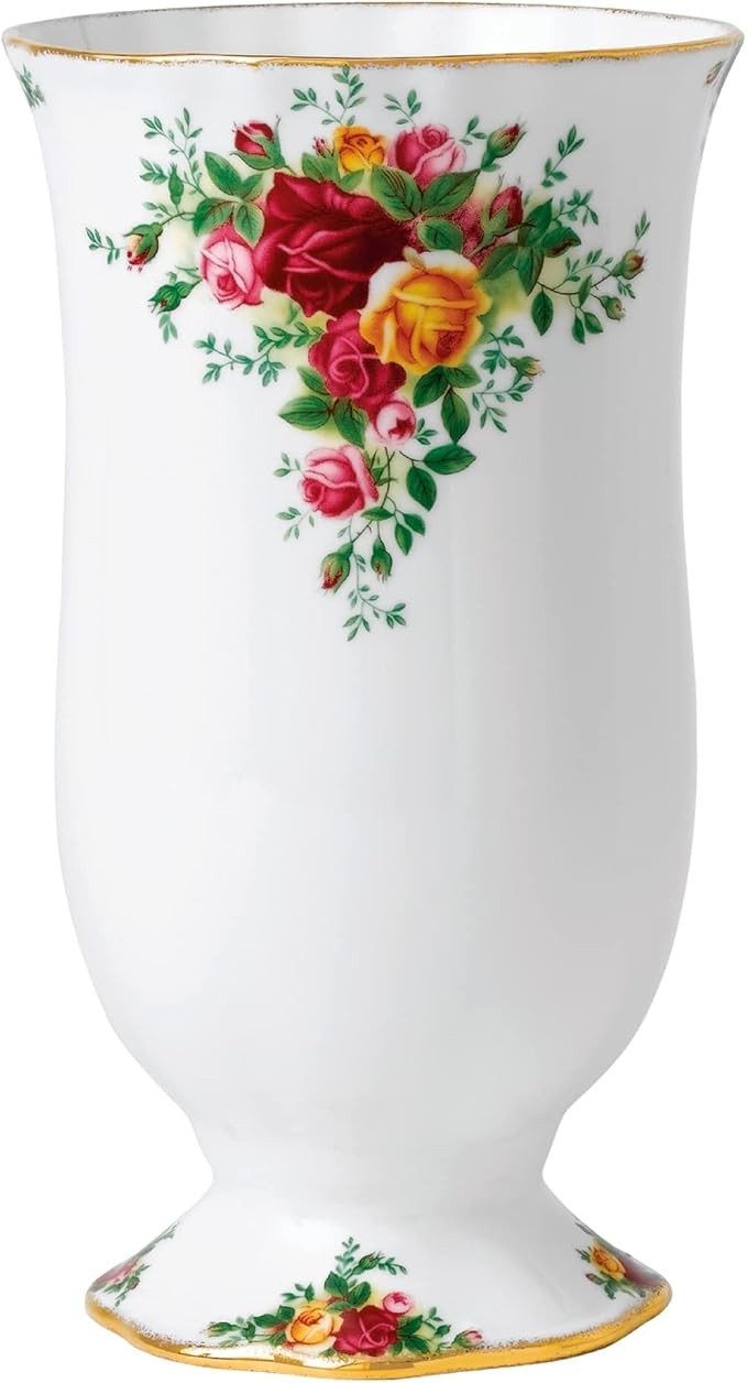 Vintage Floral Bone China Vase 23cm Elegant Rose Display Home Decor