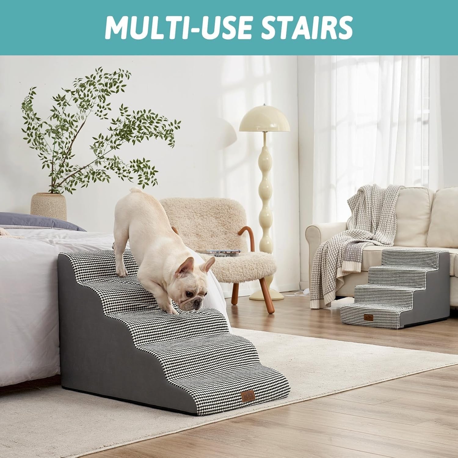 5‑Tier Wide Foam Dog & Cat Stairs 19.7×33×22.4 in – Leakproof Ramp Steps