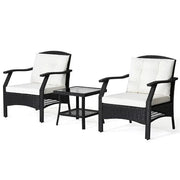 3pc Rattan Bistro Garden Furniture Set with Cushions & Glass Coffee Table