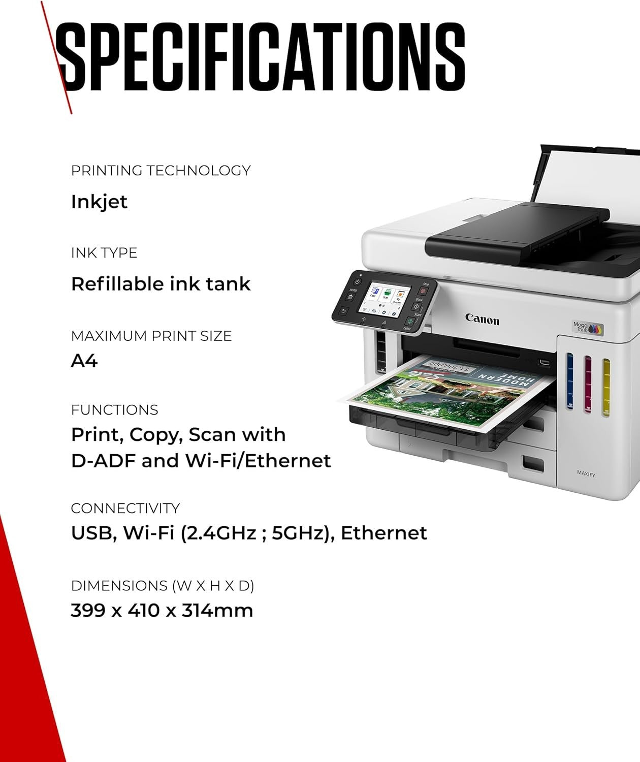 Wireless Colour MegaTank Office Printer Scanner Copier Auto-Duplex White