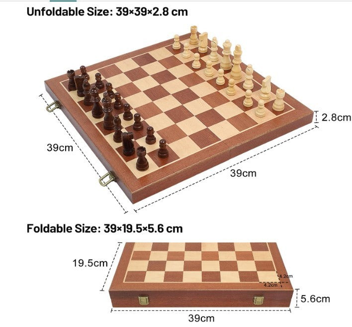 Luxury 39cm Wooden Folding Chess Set 3cm Pieces Travel Board Game Adults Kids