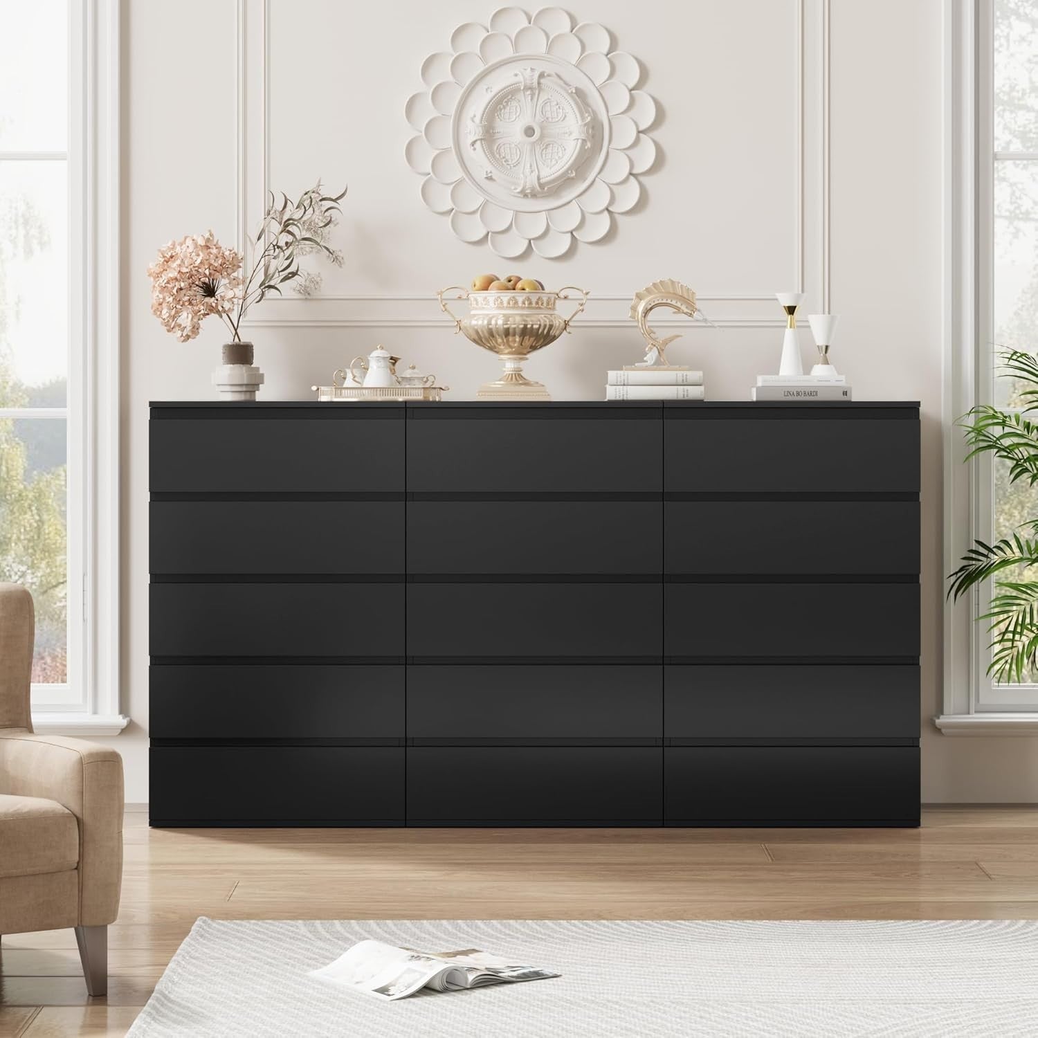 Black 5 Drawer Tall Chest Storage Cabinet Bedroom Organizer Furniture Unit