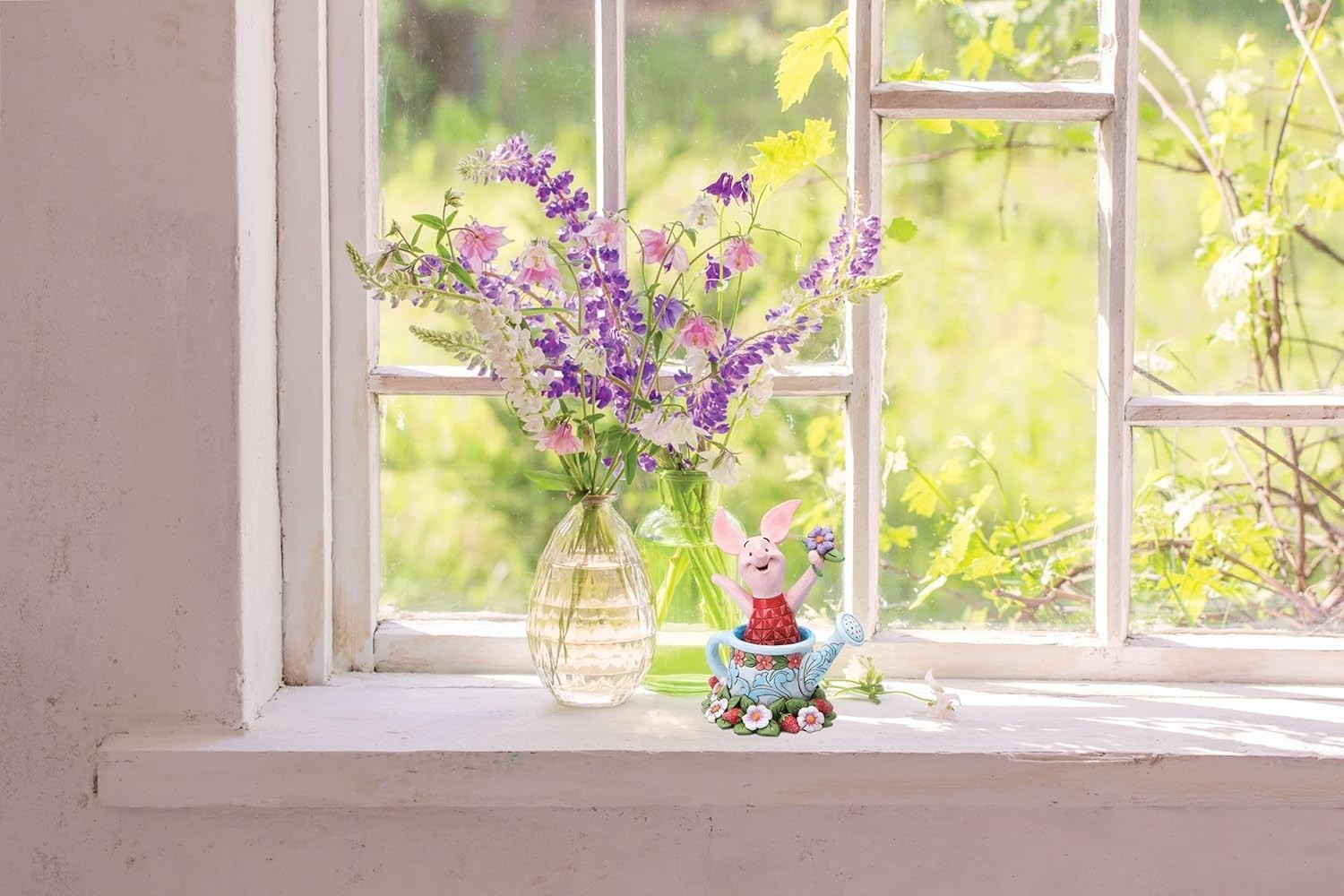 Piglet Watering Can Figurine Ornament • Handcrafted Detail • Floral Home Decor