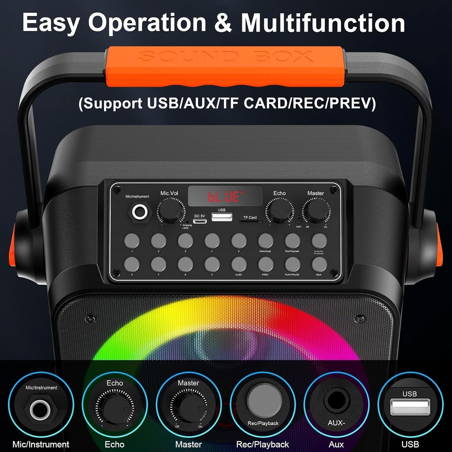 Karaoke Machine with 2 Wireless Mics 6.5" Subwoofer LED Speaker