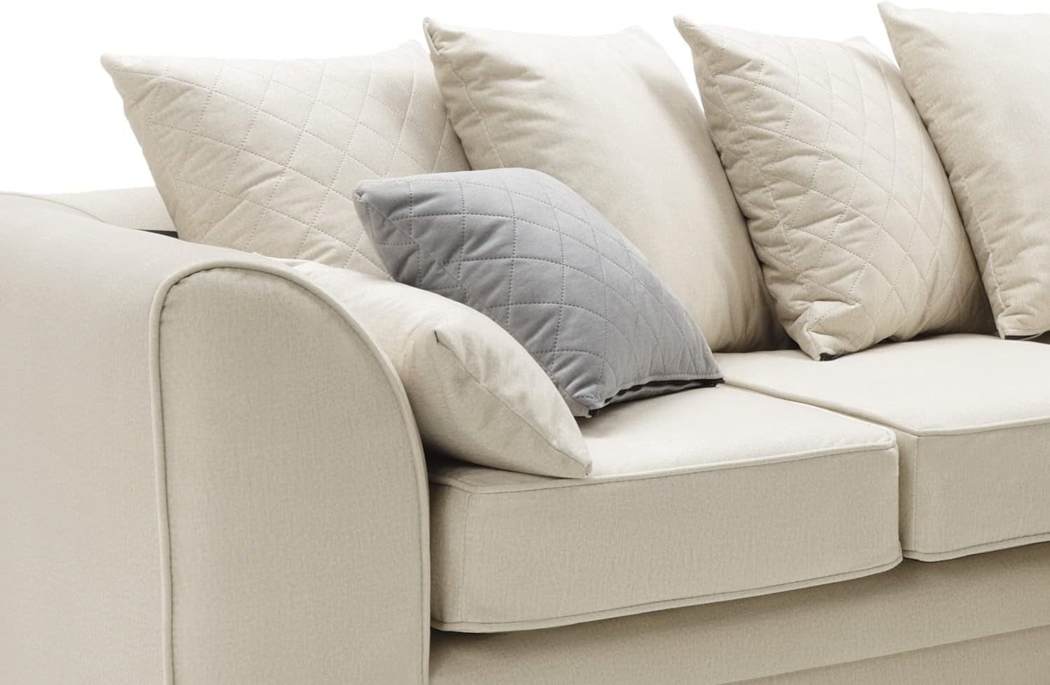 Cream Right Hand L Shape Corner Sofa Velvet Water-Repellent Modern Comfort