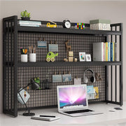 Adjustable Desktop Bookshelf 2-Tier Industrial Monitor Riser Storage Rack Black