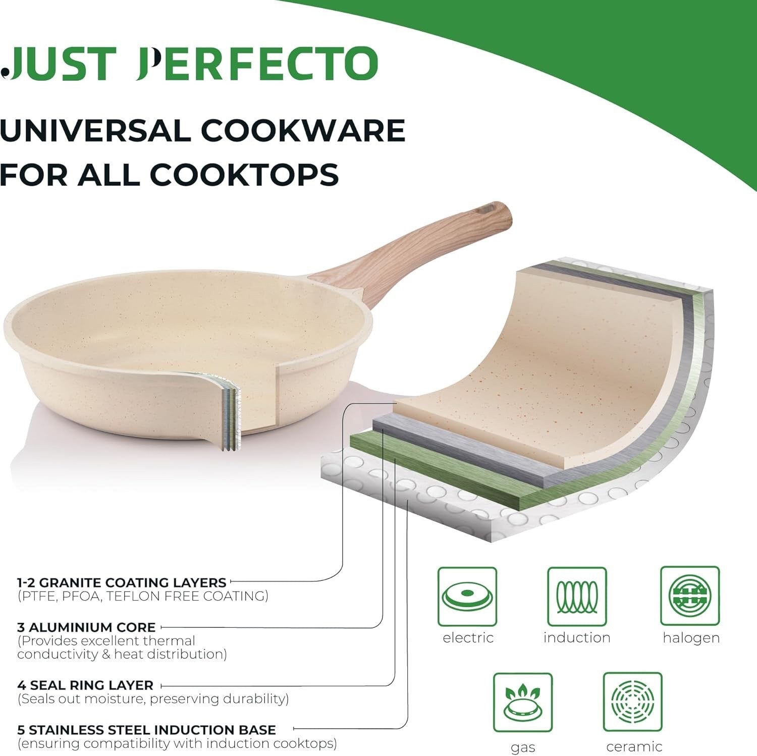 15pcs Beige Non Stick Cookware Set Induction Safe Frying Pans Pots with Lids