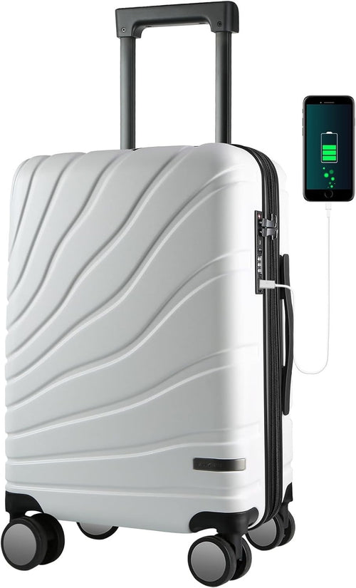 20 Inch Cabin Suitcase PC Hard Shell Expandable Spinner TSA Lock USB