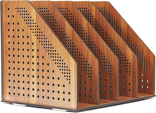 Wooden Desk File Rack & Book Organizer - Walnut Desktop Storage Holder