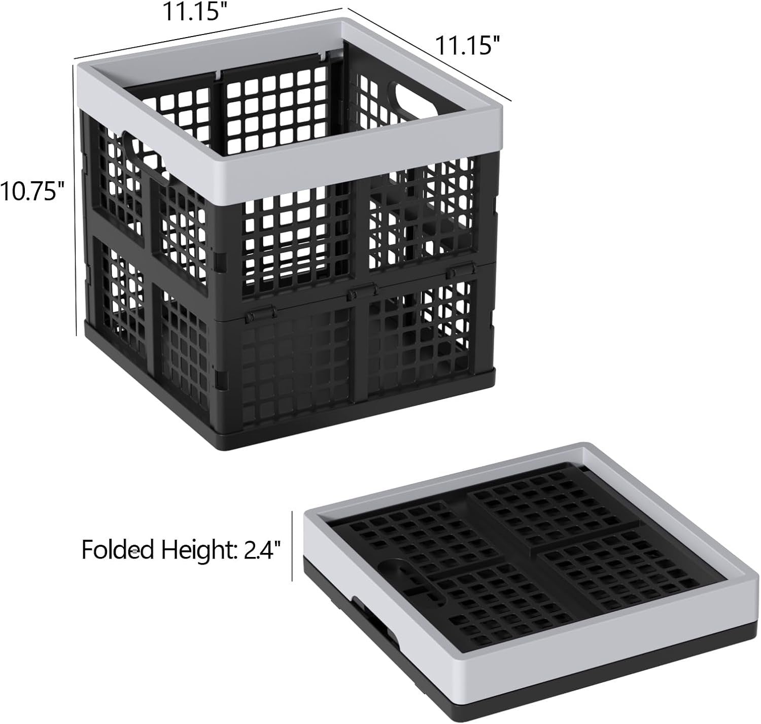 3 Pack 18L Folding Plastic Storage Crates Stackable 29.2cm Black
