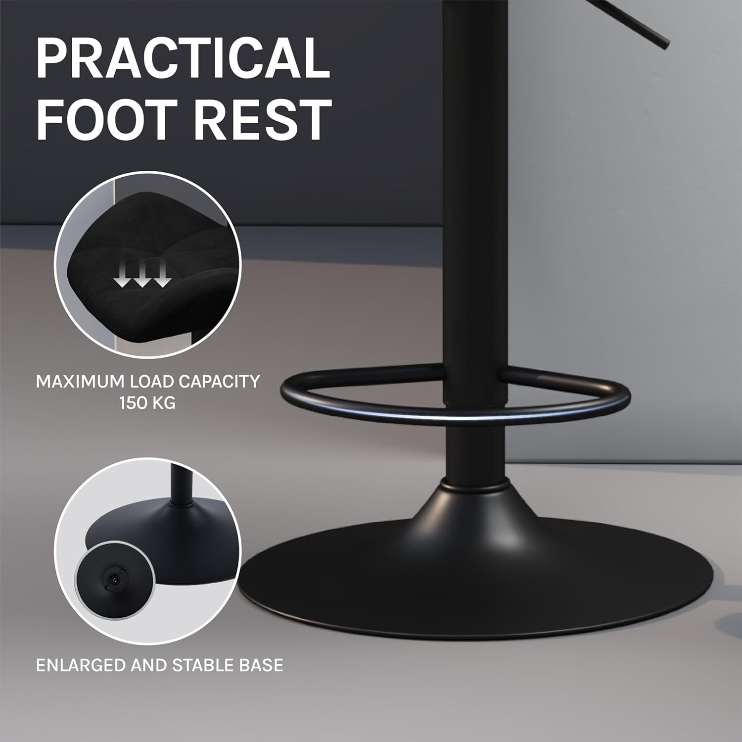 Velvet Swivel Bar Stools Set of 2 Adjustable Counter Chairs Black