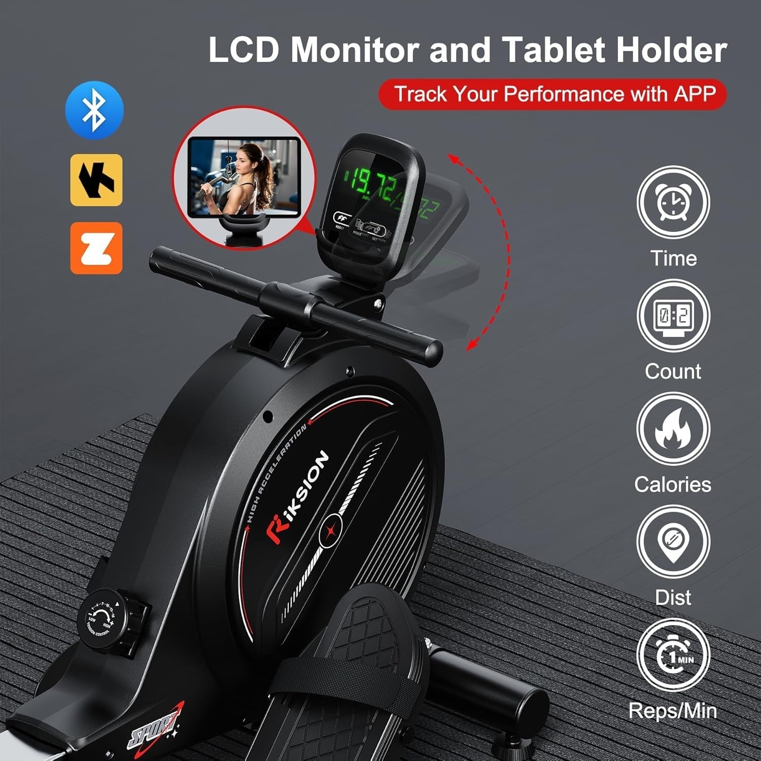 Magnetic Rowing Machine Foldable 350LB Quiet 8-Level Bluetooth App Home Fitness