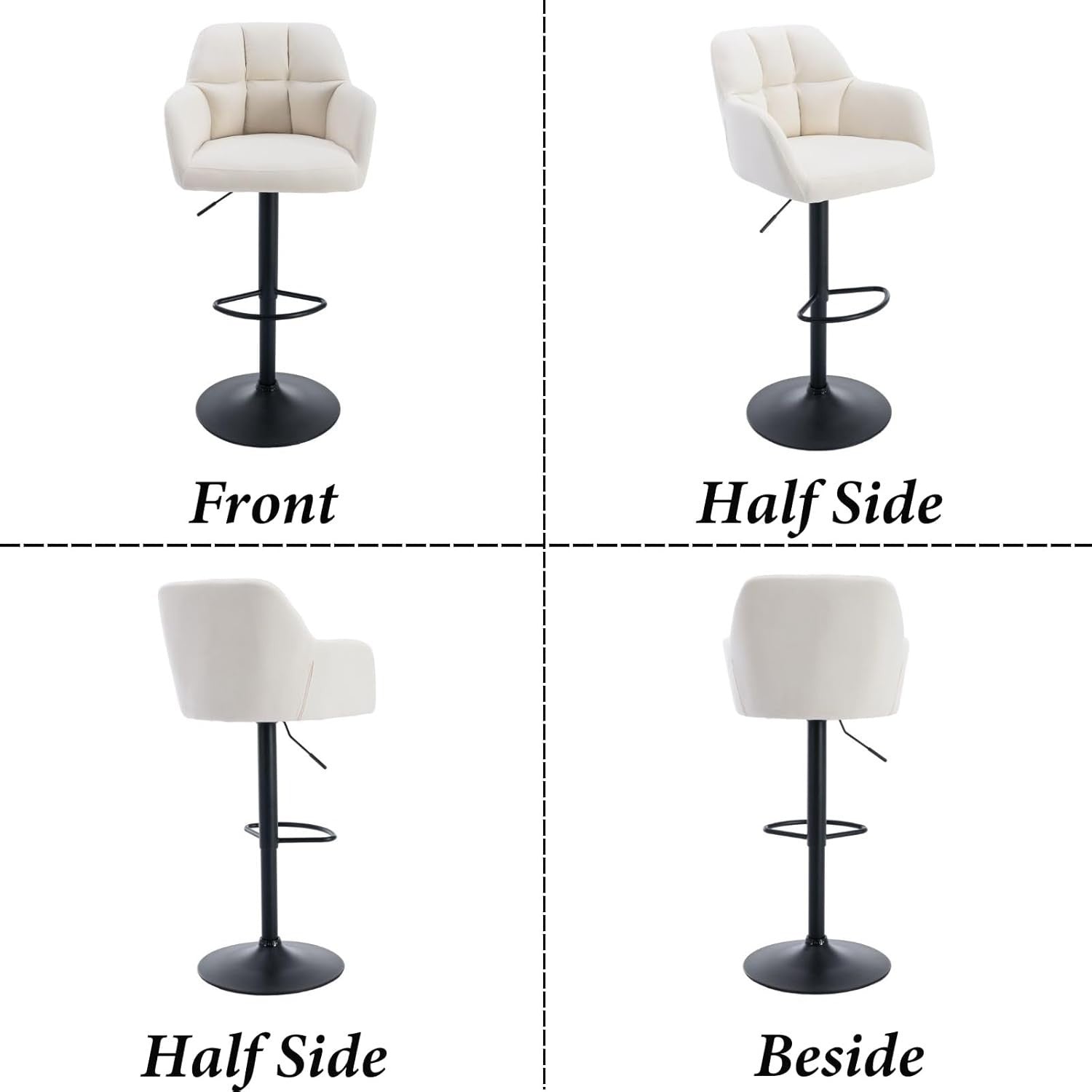 Adjustable Beige Velvet Bar Stools Set of 2 Swivel Kitchen Counter
