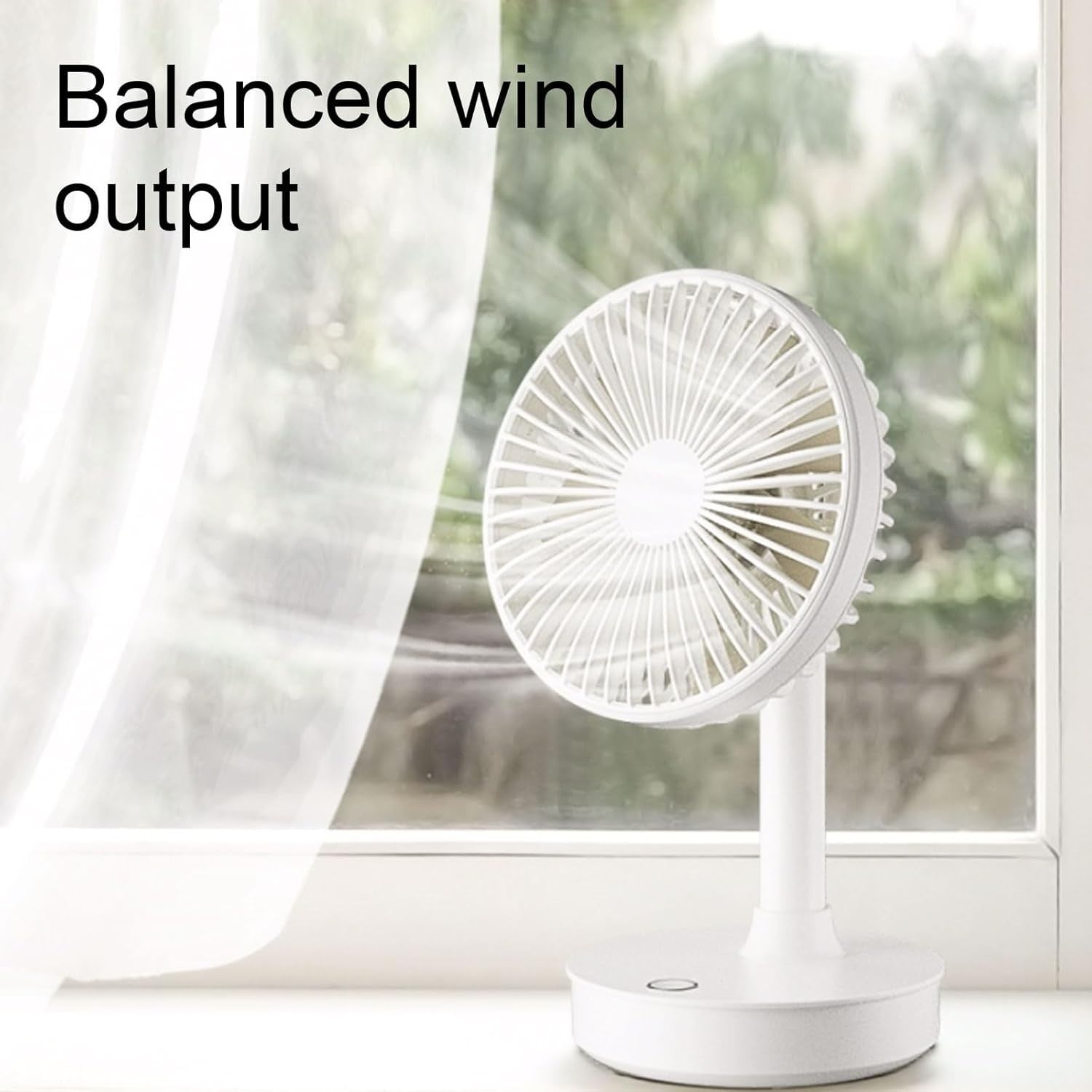 White Portable Table Fan – Lightweight USB Rechargeable 3-Speed Handheld Cooling