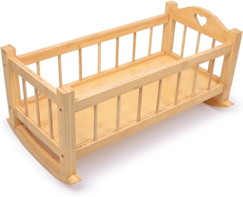 Wooden Dolls Rocking Cradle Solid Wood Cot Bed with Heart Design