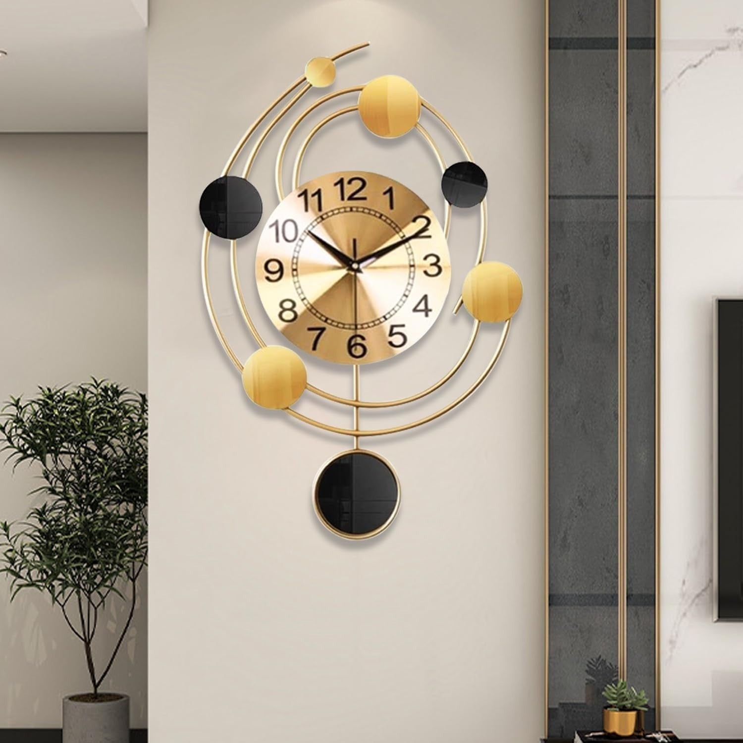 Large Gold Wall Clock Silent Non-Ticking Modern Art Deco 64cm Home