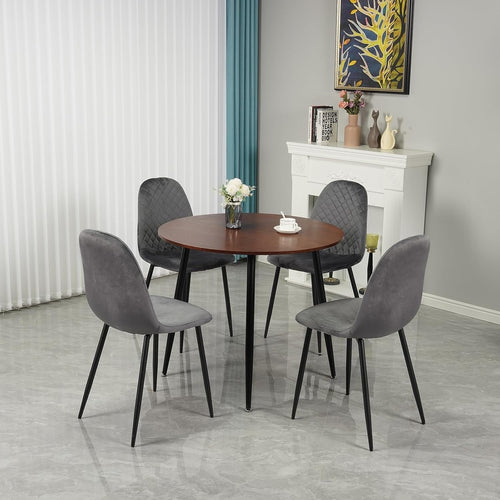 Modern Round Dining Table Set 4 Velvet Chairs Kitchen Living Room 80cm