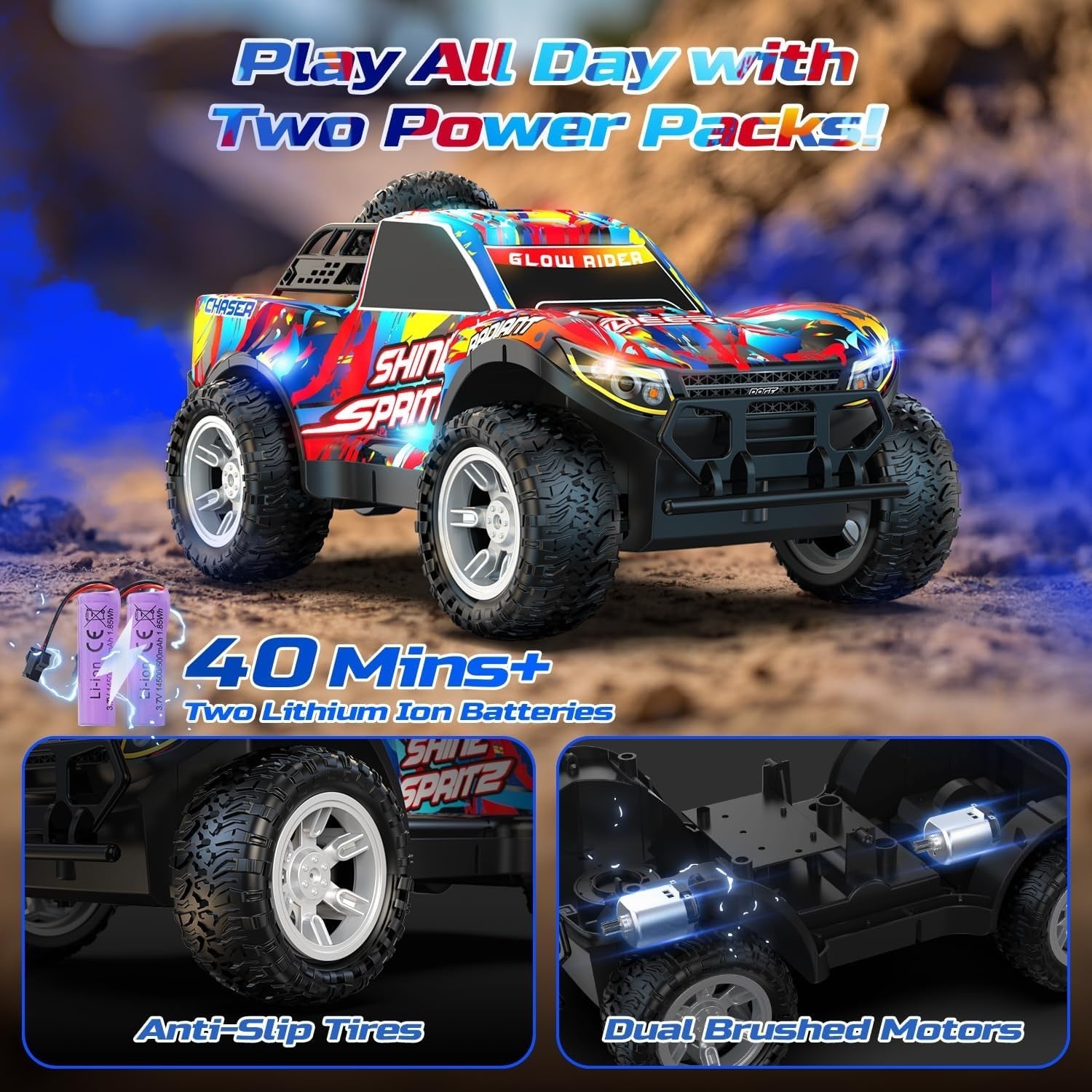 Spray RC Car for Kids 4-8 – LED Lights, Music, Drift & 2 Batteries Included