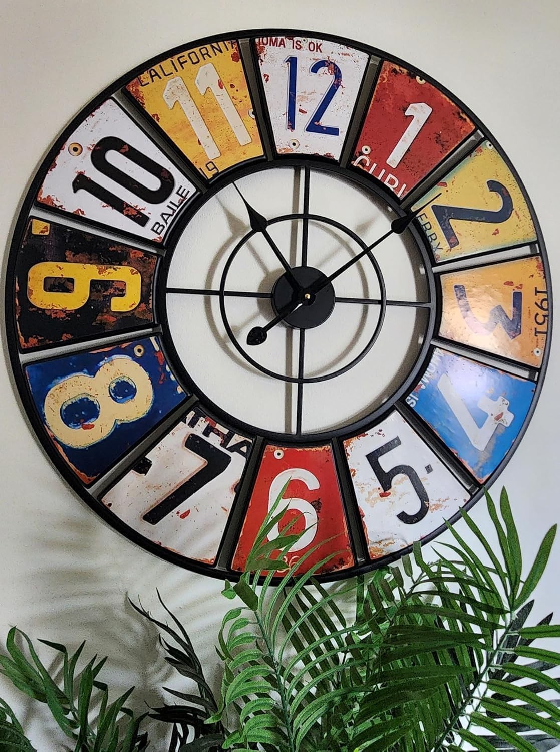 Retro Boho Wall Clock 60cm – Large Silent Quartz Colourful Metal Design