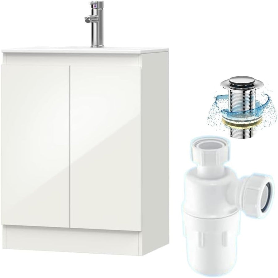 600mm White Bathroom Vanity Unit with Basin Cupboard Under Sink Storage Cabinet