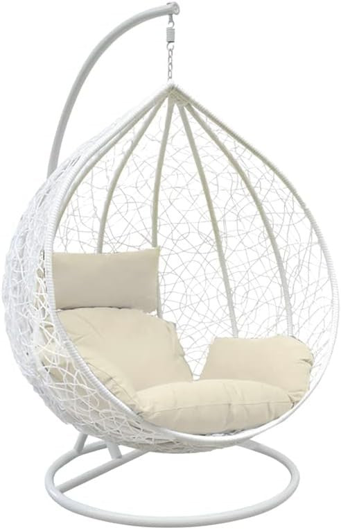 Rattan Hanging Egg Chair with Stand | Indoor and Outdoor Swing Seat with Cushion