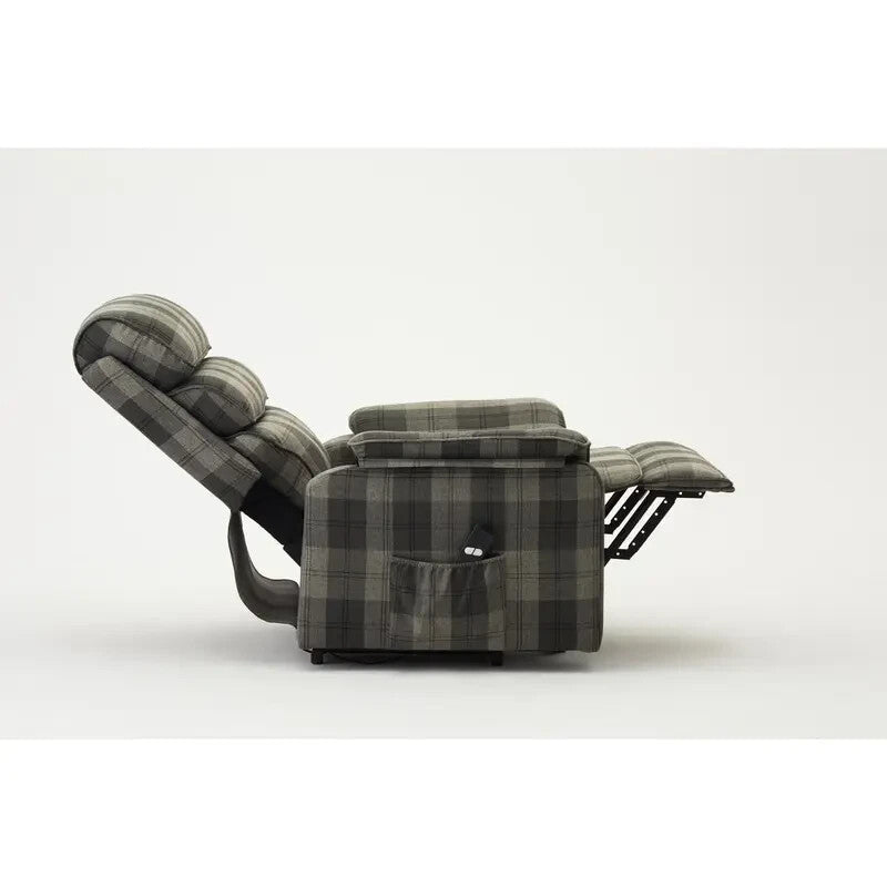 Electric Riser Recliner Chair Grey Tartan – Lift & Tilt Armchair w/ Remote