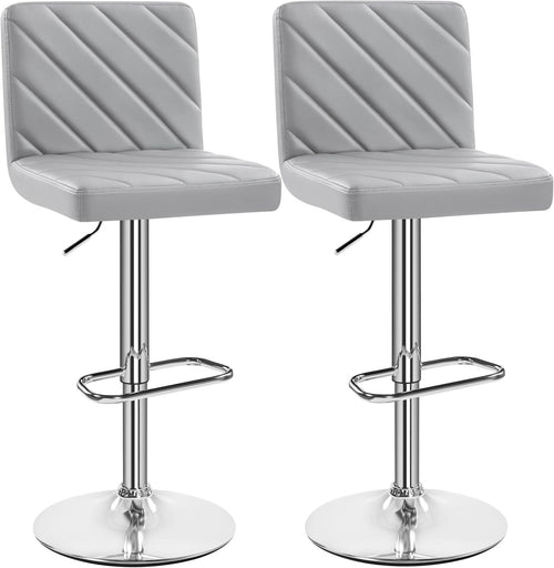 Light Grey Adjustable Swivel Bar Stools Set of 2 Faux Leather Chairs