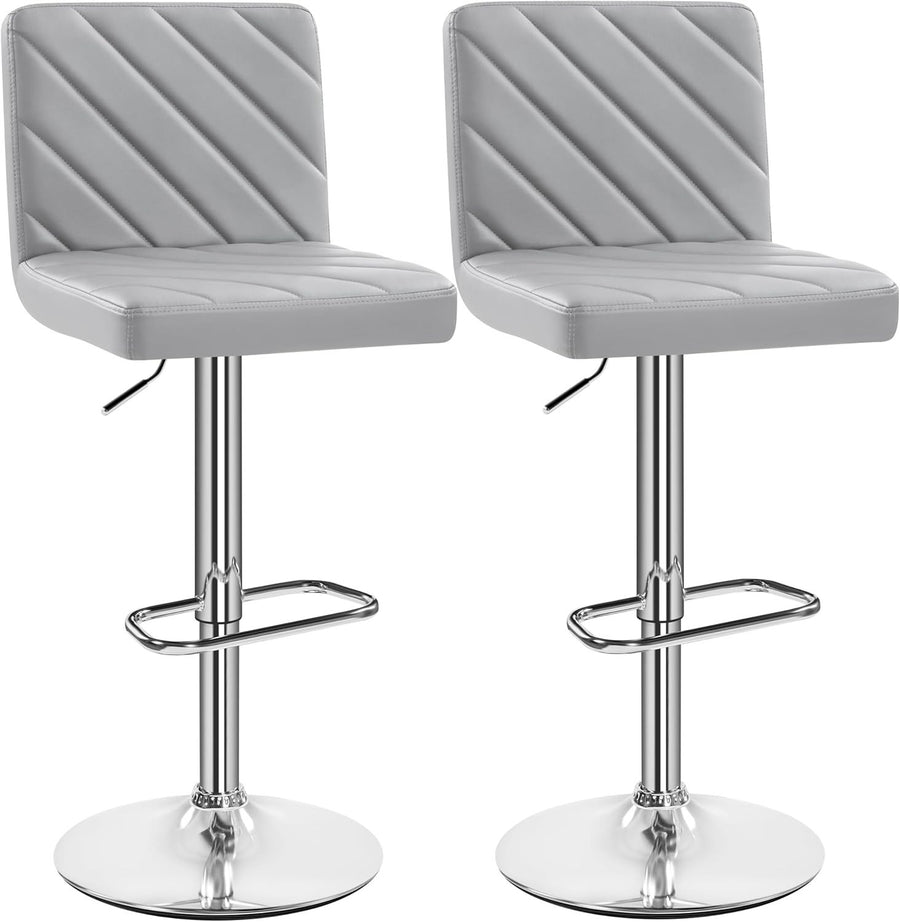 Light Grey Adjustable Swivel Bar Stools Set of 2 Faux Leather Chairs
