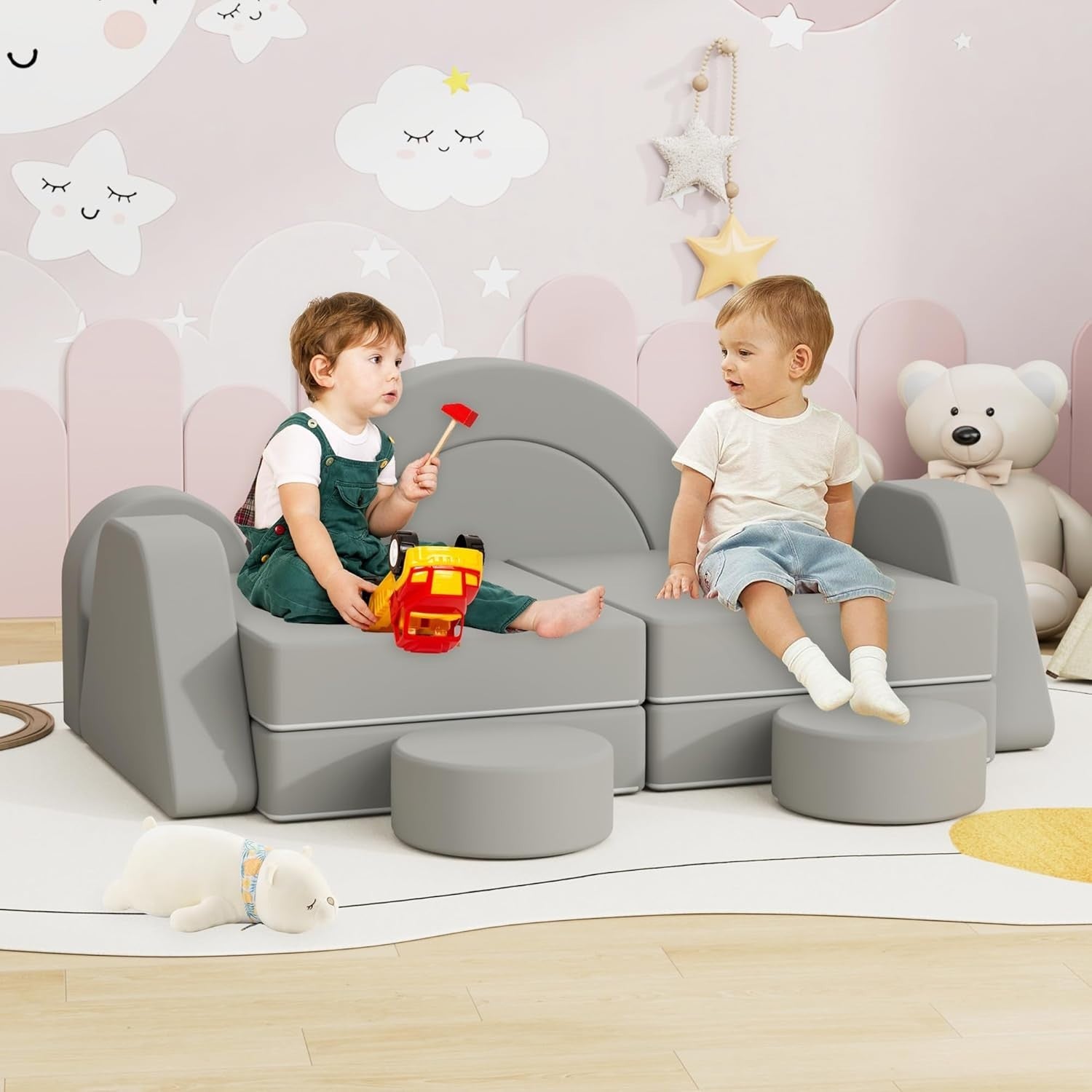 Modular Kids Play Couch & Sofa Bed, Soft Foam Fort for Creative Play