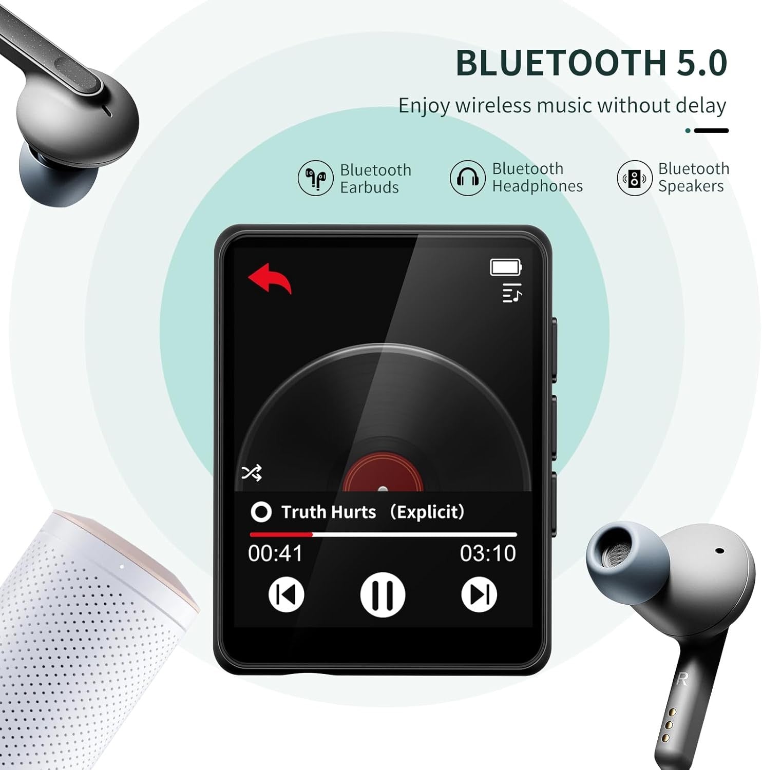 32GB MP3 Player Bluetooth 5.0 Touch Screen FM 128GB Black