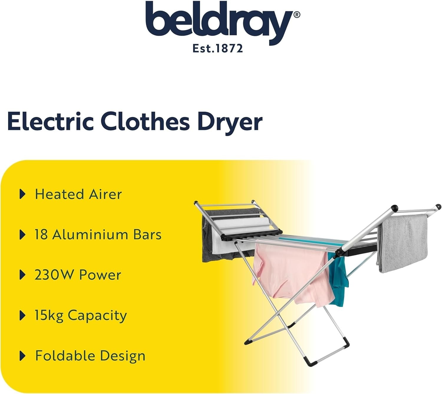 Electric Heated Airer Clothes Dryer Foldable 18 Bar Wings Fast Drying