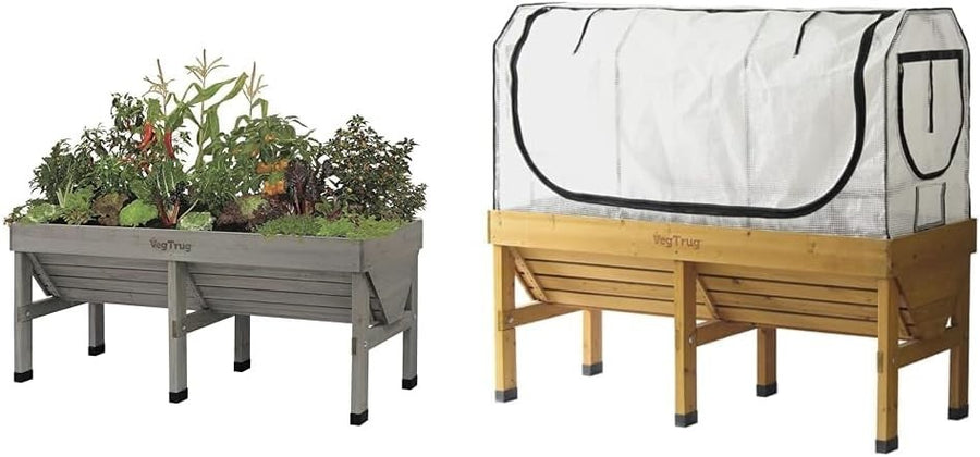 Large 1.8m Wooden Raised Garden Bed with Greenhouse Cover & Frame Set
