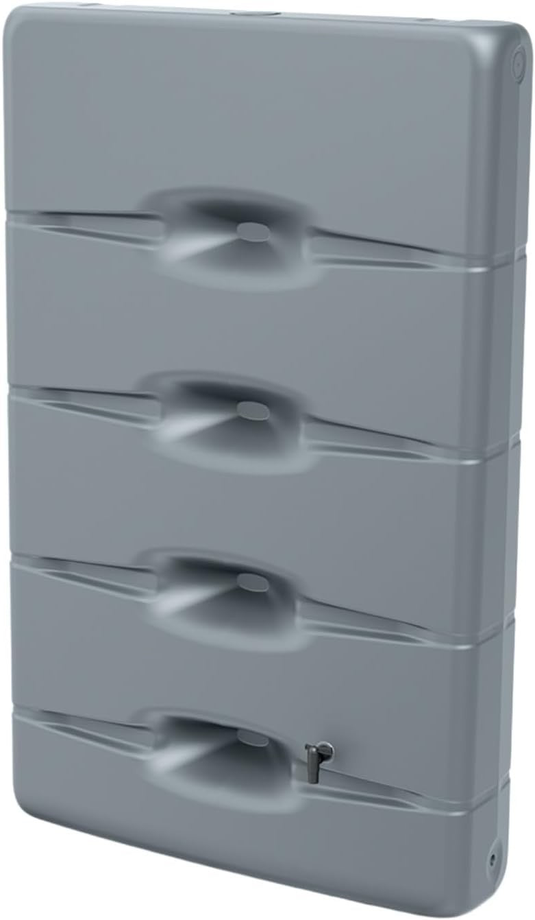 400L Slim Wall-Mounted Rainwater Tank, Rectangular, Grey, Weatherproof