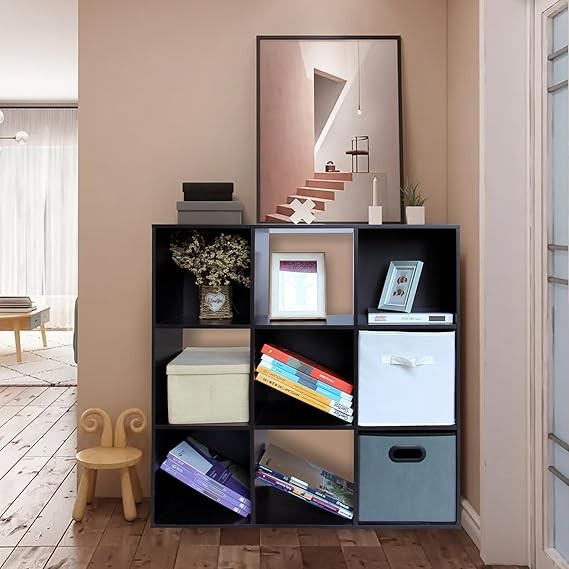 9 Cube Storage Shelf Unit Dark Brown – Modern Freestanding Bookcase for Living