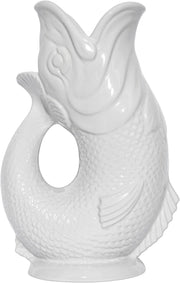 Fish Shaped Glug Jug White Ceramic Water Pitcher Decorative 0.6L 22cm