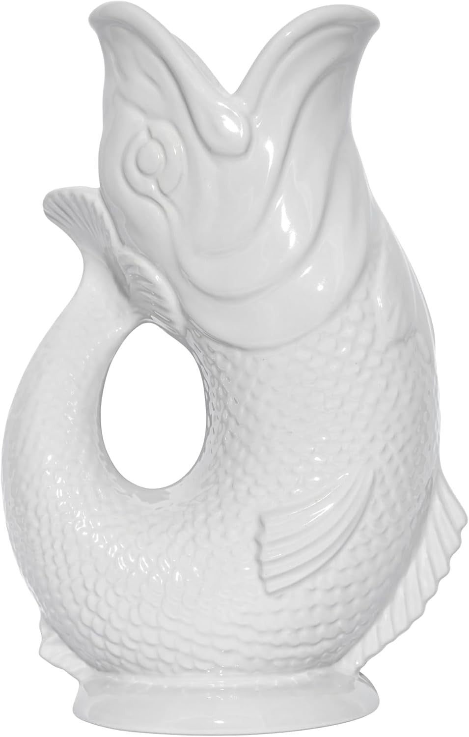 Fish Shaped Glug Jug White Ceramic Water Pitcher Decorative 0.6L 22cm