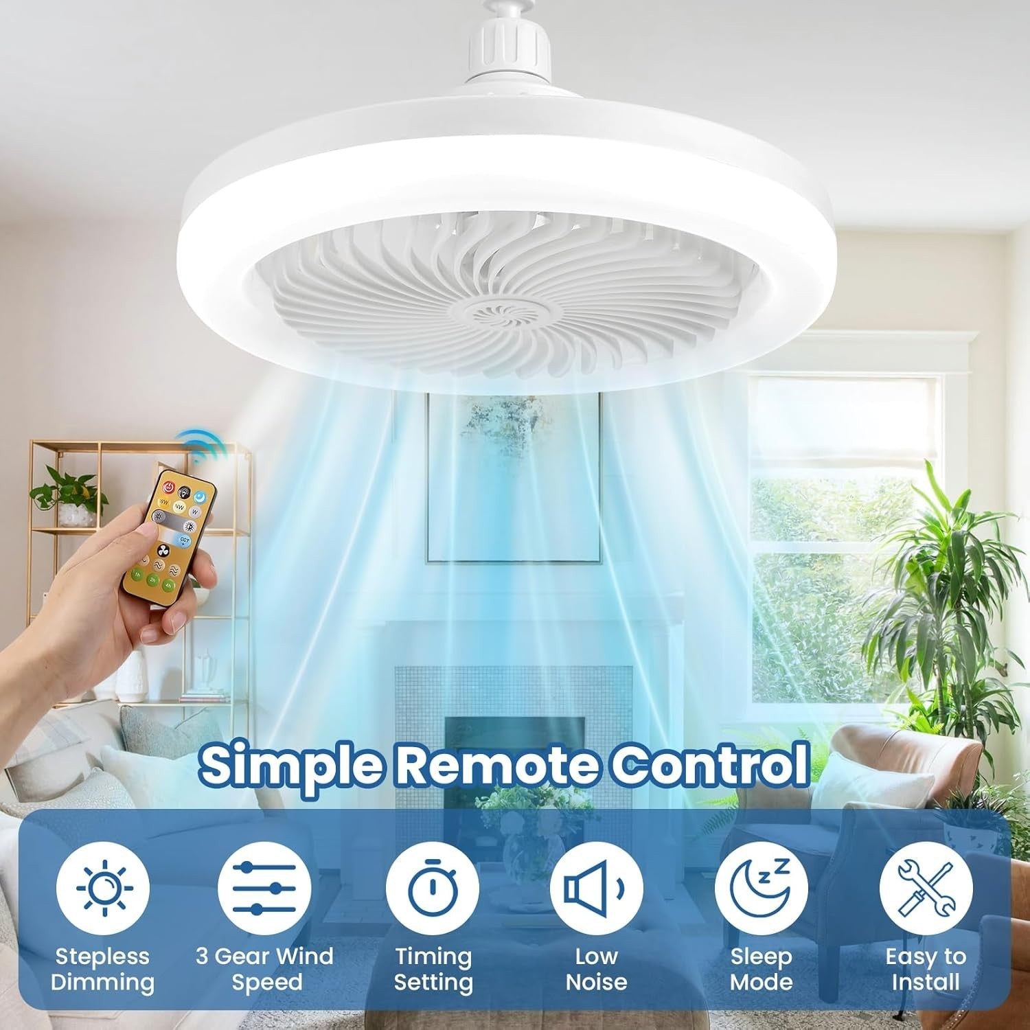 30W LED Ceiling Fan with Light, 3 Speeds, Dimmable, Remote & Timer – Grey