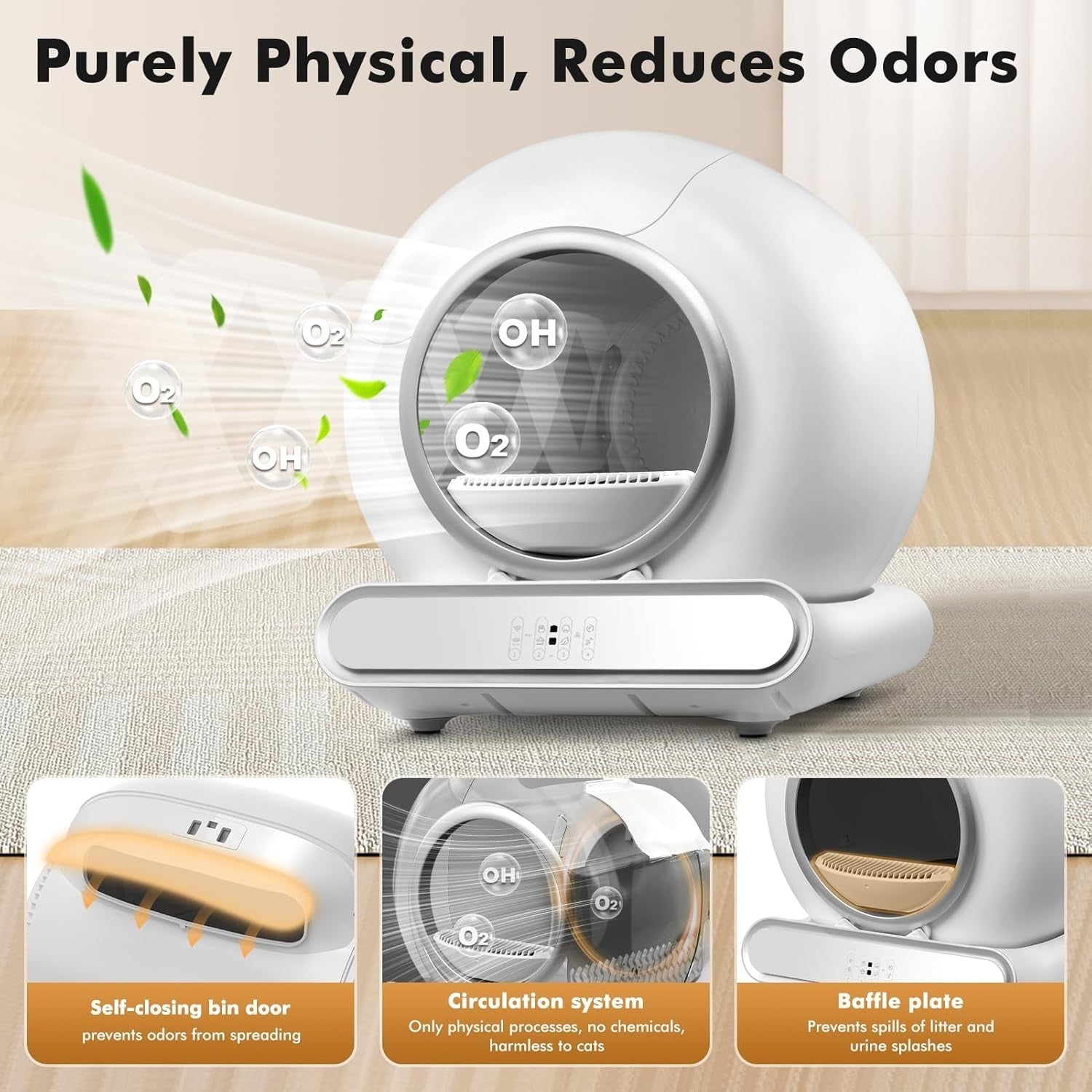 Self Cleaning Cat Litter Box APP Control 65L Multi Cat Odor Free