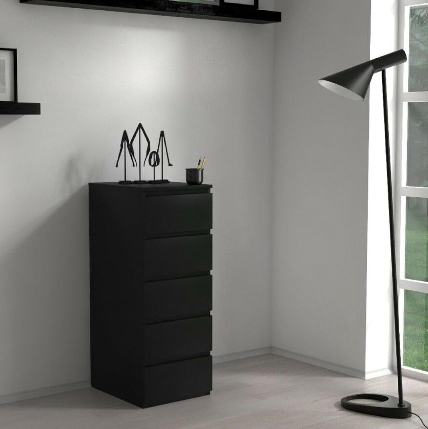 Black 5 Drawer Tall Storage Chest Bedroom Organizer Cabinet Modern Unit