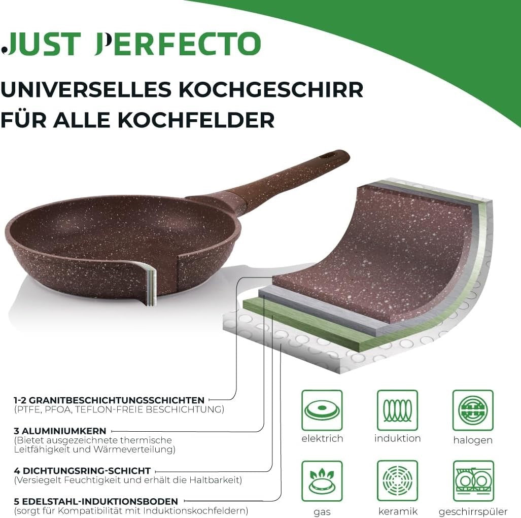 14pcs Brown Granite Non Stick Cookware Set Induction Safe Pot and Pans with Lid
