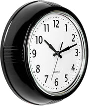 Black Retro Wall Clock 9.5" Silent Non-Ticking Quartz Easy-Read Vintage Home
