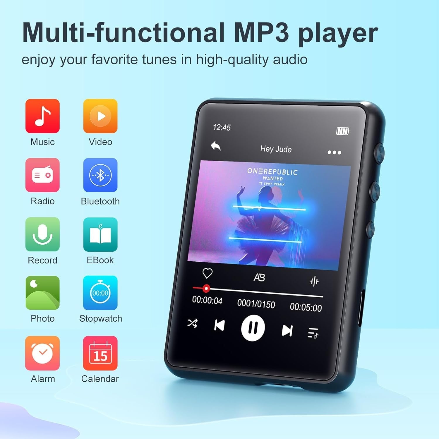 64GB MP3 Player Bluetooth 5.3 2.4" Touch Screen FM Speaker HiFi