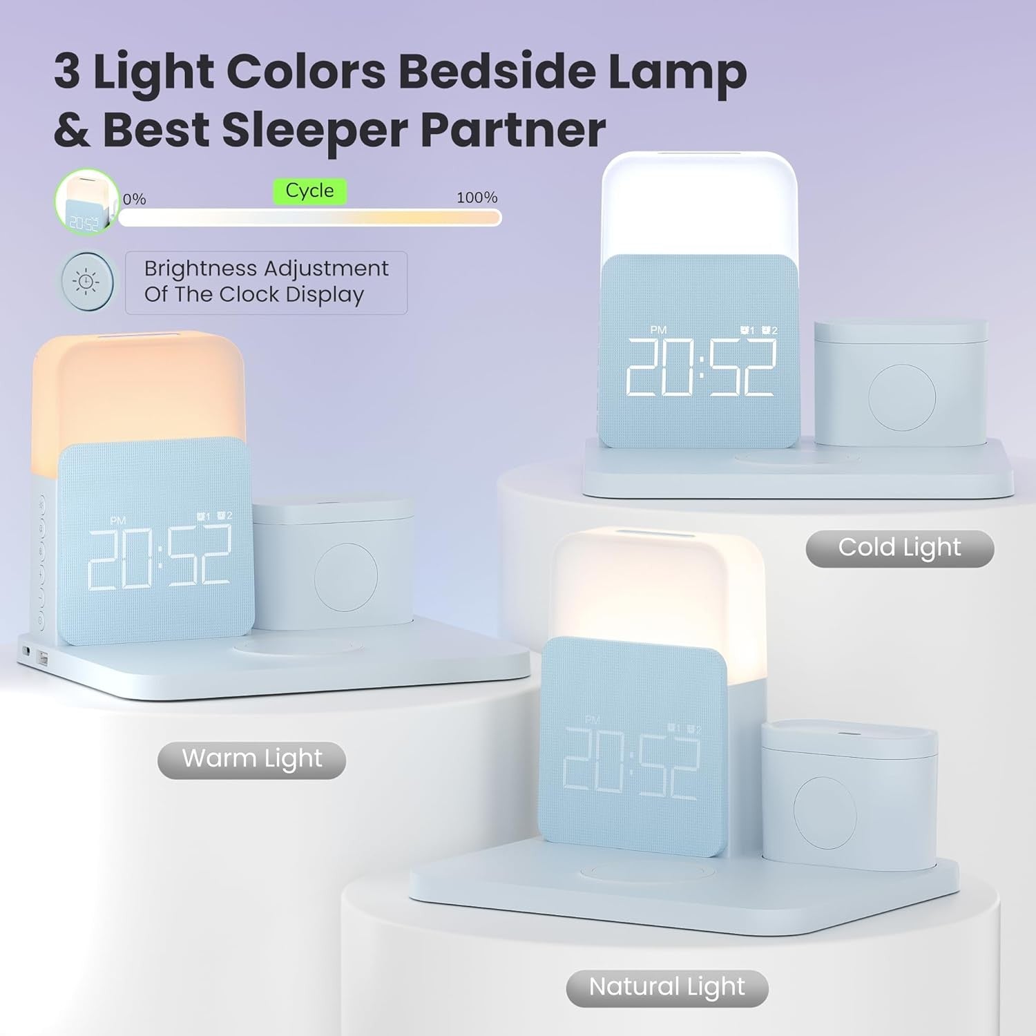 6 in 1 Wireless Charging Station Alarm Clock Night Light MagSafe Stand